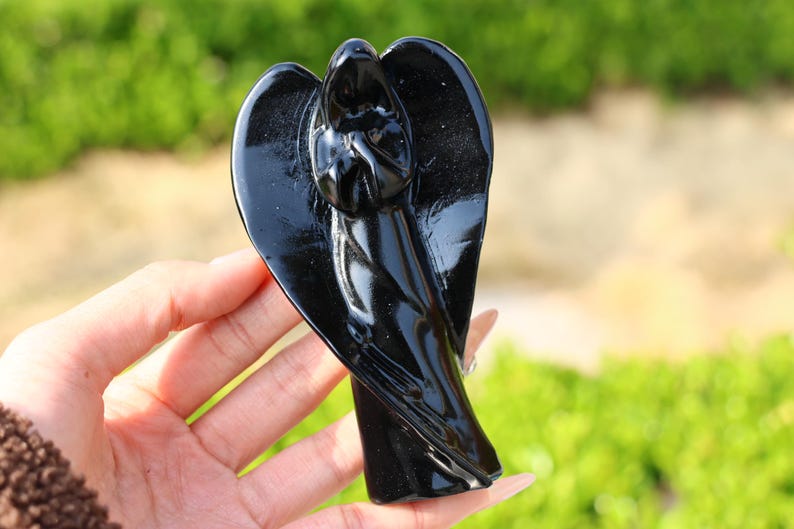4" Natural obsidian angel, Quartz Crystal Carved,Crystal Heal Reiki, Home decoration, Crystal Gifts