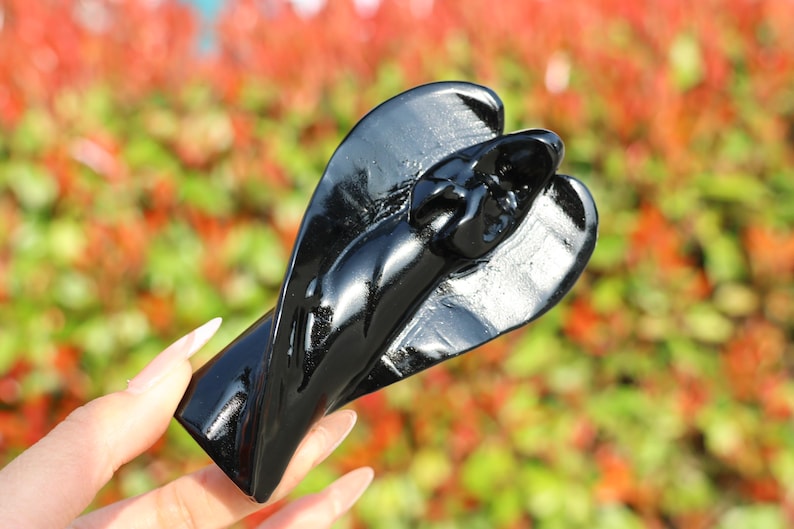 4" Natural obsidian angel, Quartz Crystal Carved,Crystal Heal Reiki, Home decoration, Crystal Gifts