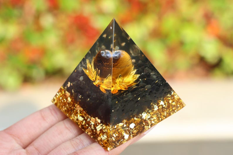 2.2'' Tiger's Eye Stone Organite Pyramid, Crystal Heal Reiki,Home decoration,Resin Pyramid, Mineral,Crystal Gifts