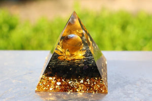 2.2'' Tiger's Eye Stone Organite Pyramid, Crystal Heal Reiki,Home decoration,Resin Pyramid, Mineral,Crystal Gifts