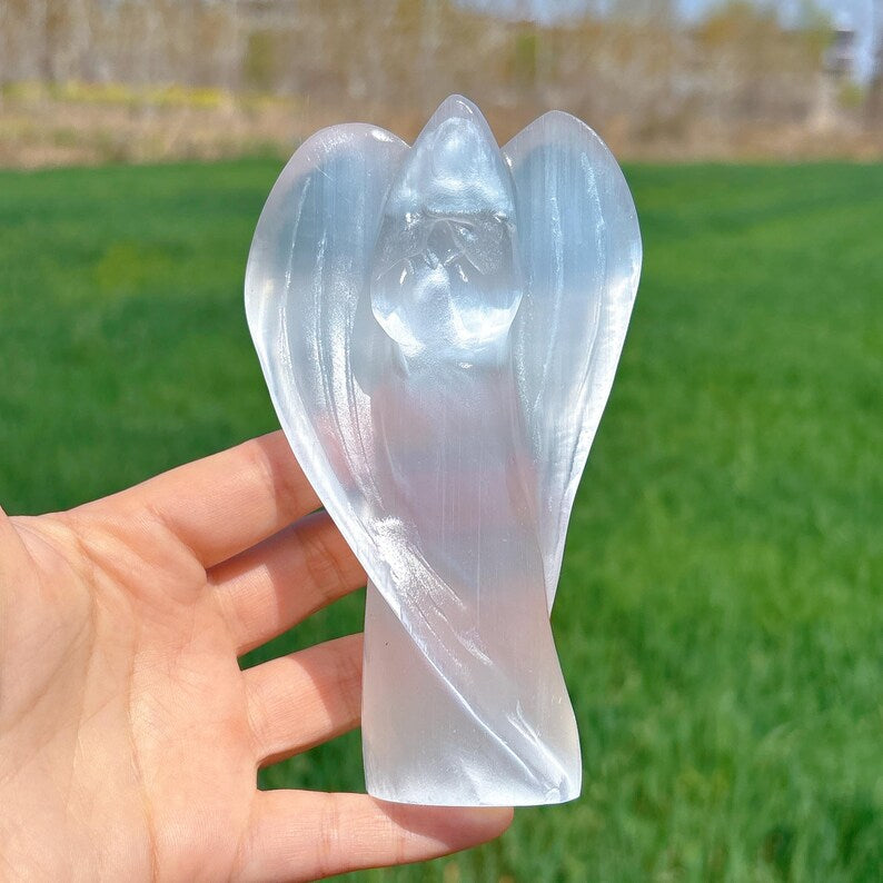 5.3" Natural Selenite Goddess Angel,Quartz Crystal Angel,Mineral Specimen,Reiki healing,Energy Crystal,Crystal Gift,Decor,Crystal Sculpture