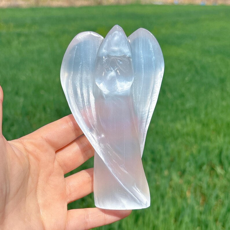 5.3" Natural Selenite Goddess Angel,Quartz Crystal Angel,Mineral Specimen,Reiki healing,Energy Crystal,Crystal Gift,Decor,Crystal Sculpture
