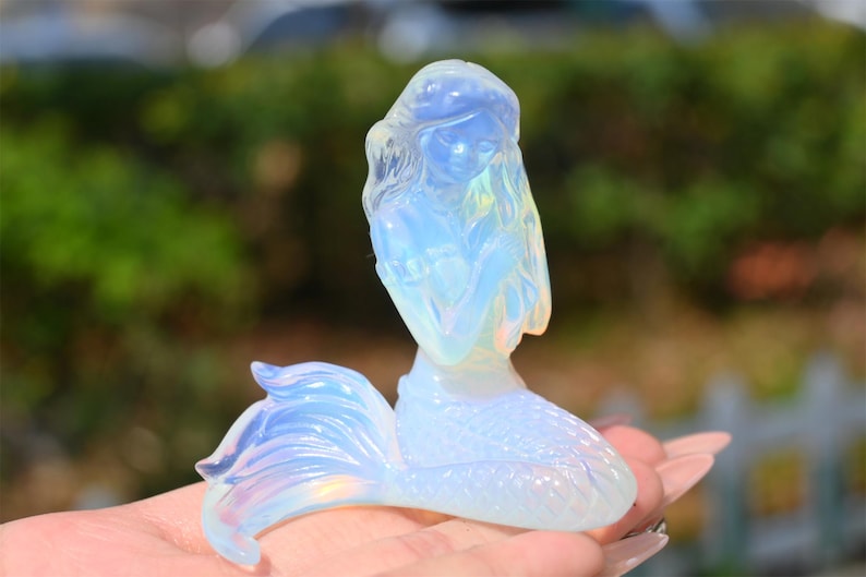 3.8" Hand carved opalite mermaid ,Quartz Crystal Carved ,Crystal Heal Reiki,Home decoration,Crystal Sculpture,Mineral,Crystal Gifts