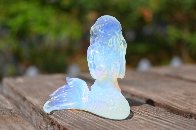 3.8" Hand carved opalite mermaid ,Quartz Crystal Carved ,Crystal Heal Reiki,Home decoration,Crystal Sculpture,Mineral,Crystal Gifts