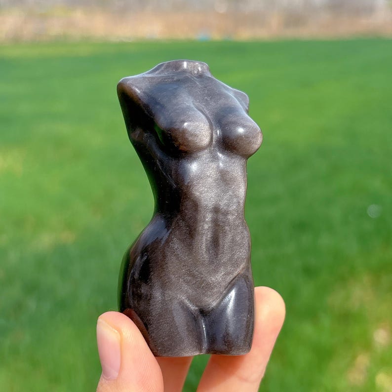 3.1" Natural Silver Obsidian Female Model,Crystal Female Model,Crystal Goddess,Mineral samples,Reiki Heal,Energy Crystal,Crystal Sculpture