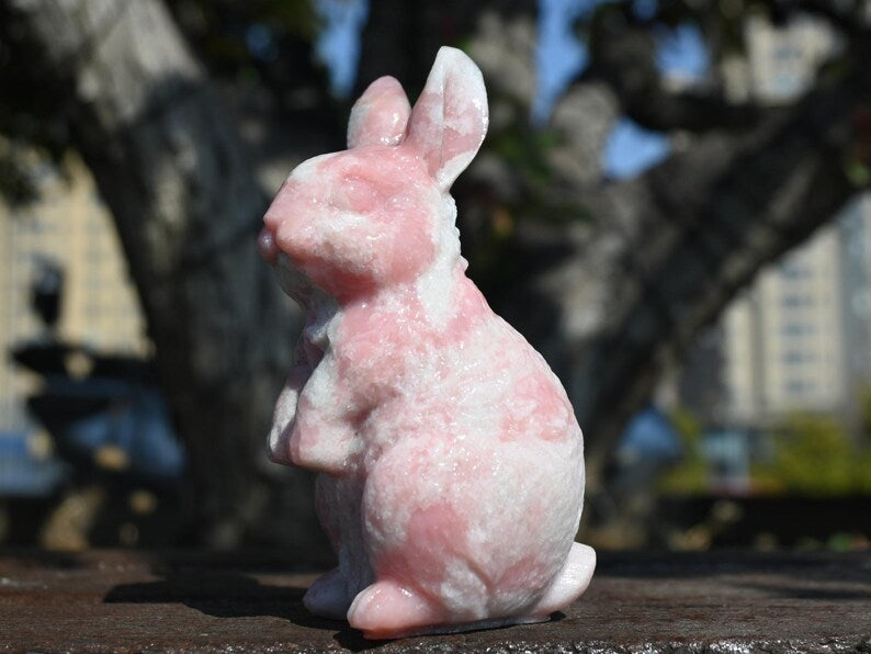 4'' Natural Pink Opalite Carved Rabbit, Crystal Skull ,Rabbit Carving, Crystal Healing Decor, Home Decor, Crystal gift 1PC