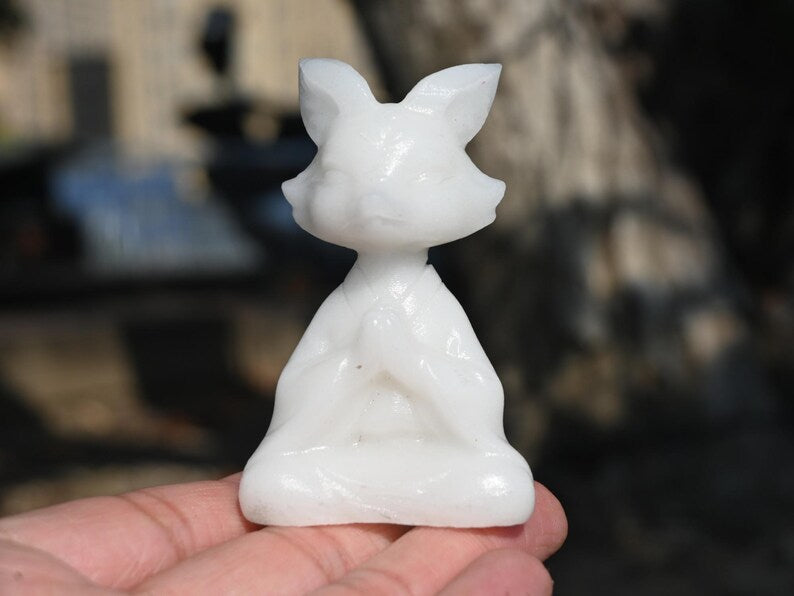 2.2'' Natural White jade Fox，Crystal fox, Quartz crystal，Animal skull，crystal carved，crystal skull，Halloween gift，healing stone 1PC