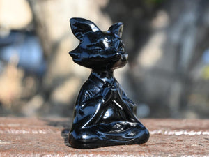 2.2'' Natural Obsidian Fox，Crystal fox, Quartz crystal，Animal skull，crystal carved，crystal skull，Halloween gift，healing stone 1PC
