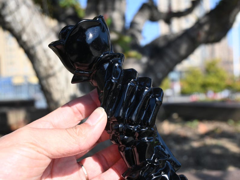 5.6'' Natural Obsidian decor，Crystal rose statue，Rose flower carving，Desktop Decor，Crystal gift，Home decor，Crystal ornament，Reiki healing