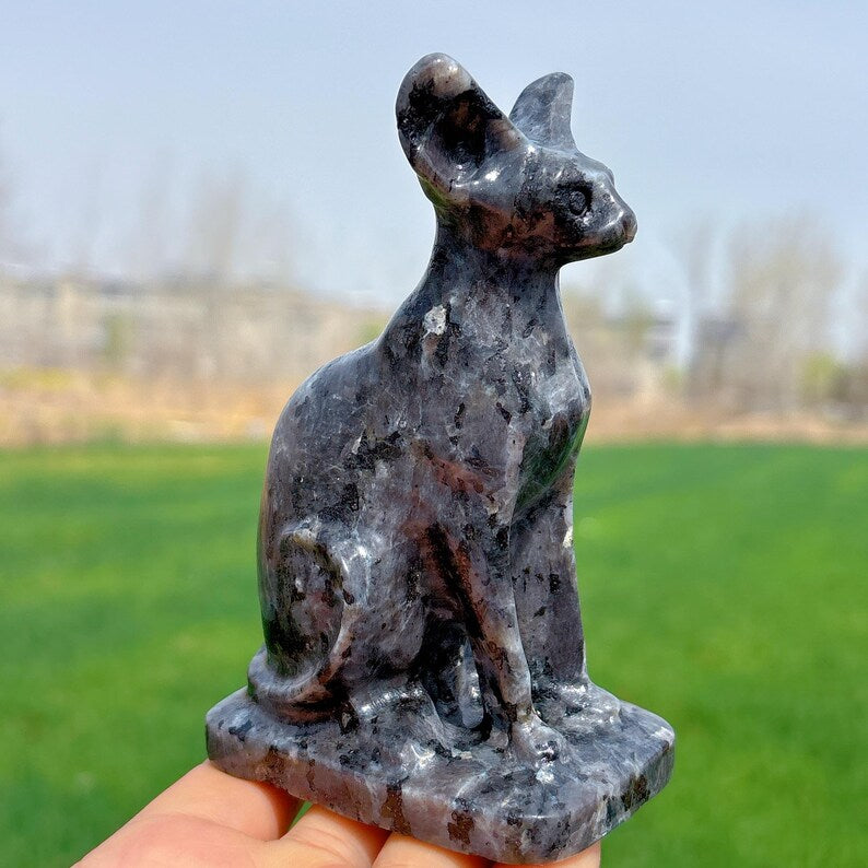 4.7" Natural Spectrolite Cat,Quartz Crystal Hairless Cat,Quartz Best Cat,Crystal Gifts,Home Decor,Mineral Specimen,Reiki Heal,Crystal Energy