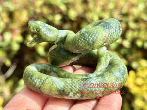 2.8" Natural Olive Green jade Hand Carved Snake,Crystal quartz Skull,Snake Carving,Energy crystal,Reiki healing,Home Decor,Crystal gifts 1PC