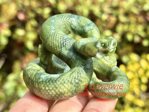 2.8" Natural Olive Green jade Hand Carved Snake,Crystal quartz Skull,Snake Carving,Energy crystal,Reiki healing,Home Decor,Crystal gifts 1PC
