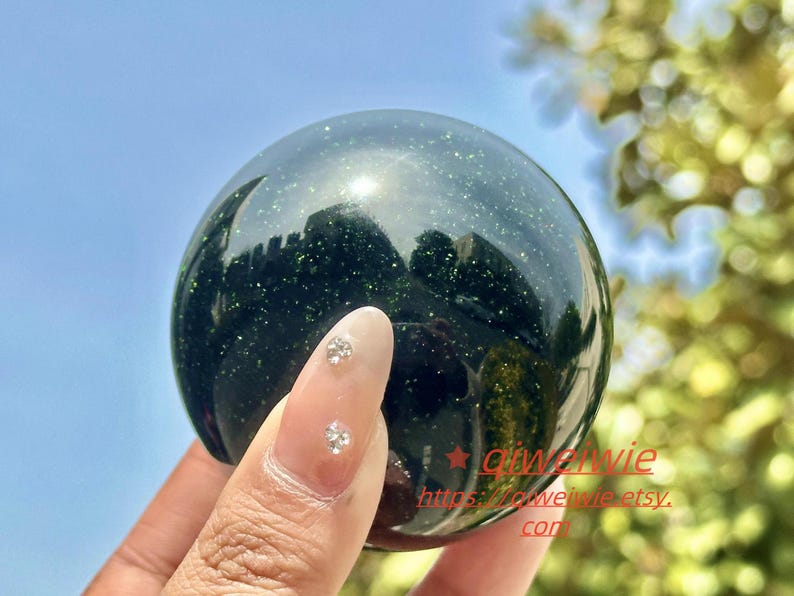 1PC 50mm+Green Gold Sand Sphere,Quartz Crystal,Crystal Ball Carving,Reiki Healing Crystal,Home Decor,Energy Crystal,Crystal gifts 1PC