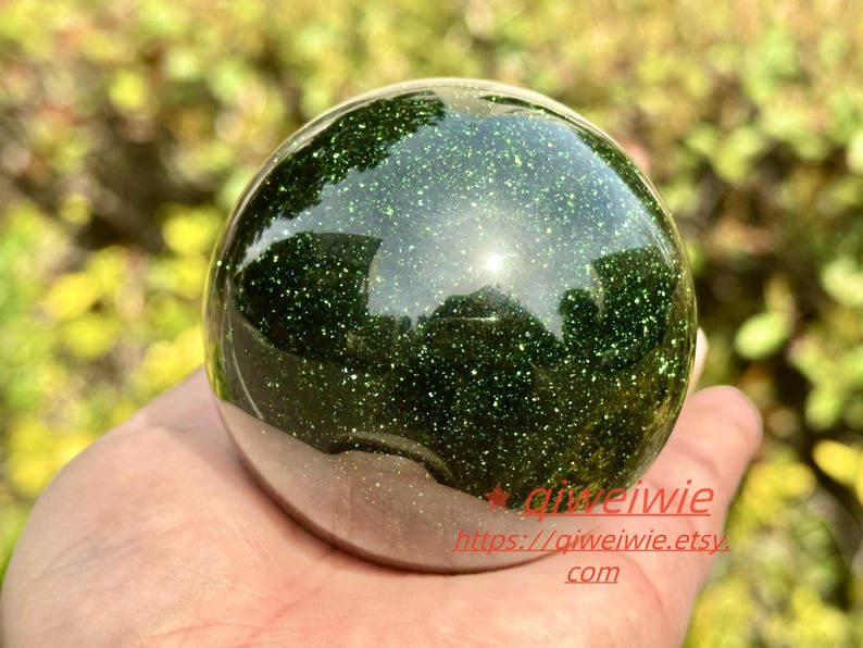 1PC 50mm+Green Gold Sand Sphere,Quartz Crystal,Crystal Ball Carving,Reiki Healing Crystal,Home Decor,Energy Crystal,Crystal gifts 1PC