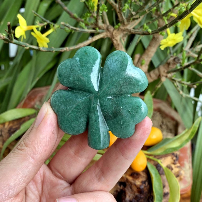 2" Natural Aventurine Four Leaf Clover,Crystal Four Leaf Clover,Crystal Plant,Mineral Specimen,Home Decor,Reiki Healing,Crystal Gifts