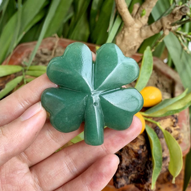 2" Natural Aventurine Four Leaf Clover,Crystal Four Leaf Clover,Crystal Plant,Mineral Specimen,Home Decor,Reiki Healing,Crystal Gifts