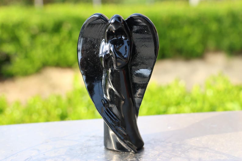 4" Natural obsidian angel, Quartz Crystal Carved,Crystal Heal Reiki, Home decoration, Crystal Gifts
