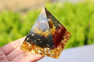 2.2'' Tiger's Eye Stone Organite Pyramid, Crystal Heal Reiki,Home decoration,Resin Pyramid, Mineral,Crystal Gifts
