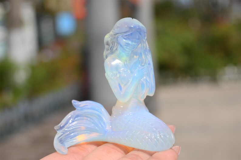 3.8" Hand carved opalite mermaid ,Quartz Crystal Carved ,Crystal Heal Reiki,Home decoration,Crystal Sculpture,Mineral,Crystal Gifts