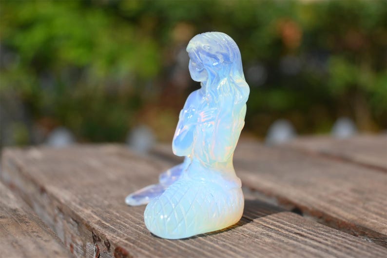 3.8" Hand carved opalite mermaid ,Quartz Crystal Carved ,Crystal Heal Reiki,Home decoration,Crystal Sculpture,Mineral,Crystal Gifts