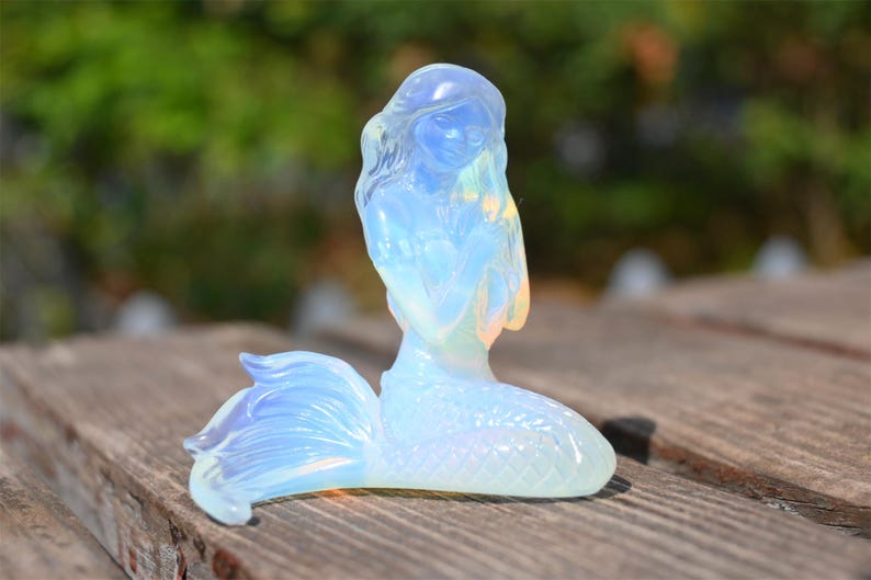 3.8" Hand carved opalite mermaid ,Quartz Crystal Carved ,Crystal Heal Reiki,Home decoration,Crystal Sculpture,Mineral,Crystal Gifts