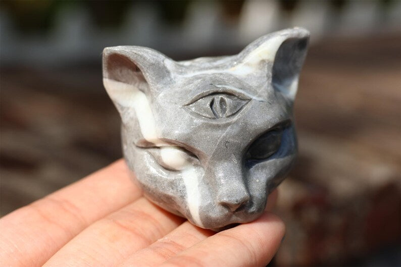 2" Natral shell stone cat head,Quartz Crystal Carved ,Crystal Heal Reiki,Home decoration,Crystal Sculpture,Mineral,Crystal Gifts