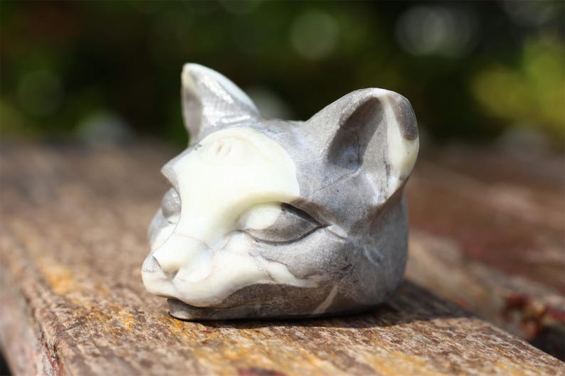 2" Natral shell stone cat head,Quartz Crystal Carved ,Crystal Heal Reiki,Home decoration,Crystal Sculpture,Mineral,Crystal Gifts