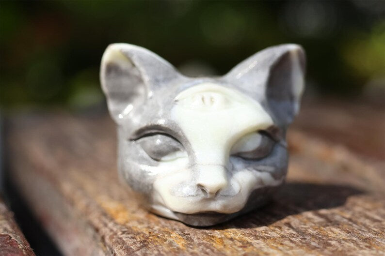 2" Natral shell stone cat head,Quartz Crystal Carved ,Crystal Heal Reiki,Home decoration,Crystal Sculpture,Mineral,Crystal Gifts