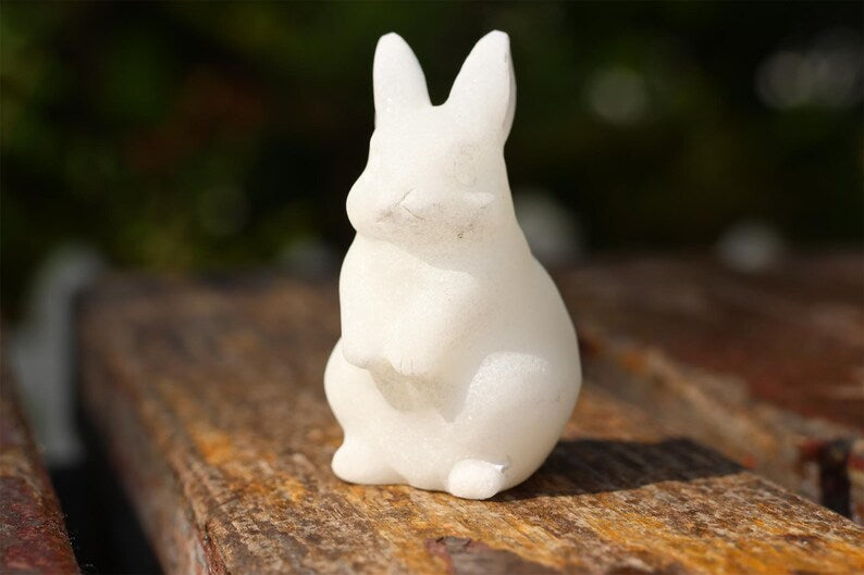 2" Natural white jade Rabbit,Quartz Crystal Carved ,Crystal Heal Reiki,Home decoration,Crystal Sculpture,Mineral,Crystal Gifts