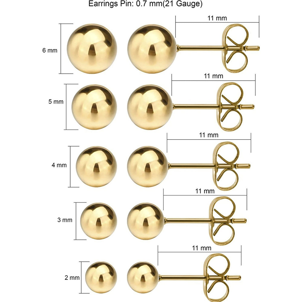 Ball Earrings 316L Surgical Steel Earrings Round Ball Stud Earrings Set