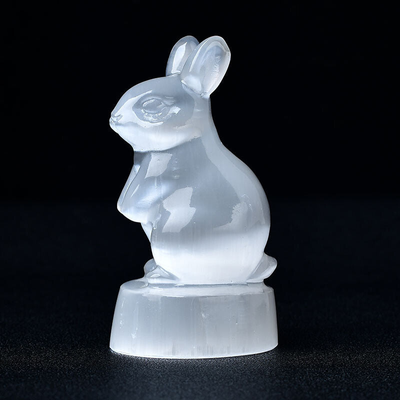 Selenite Rabbit Animal Hand Carved Sculpture Crystal Selenite Figurine Gift