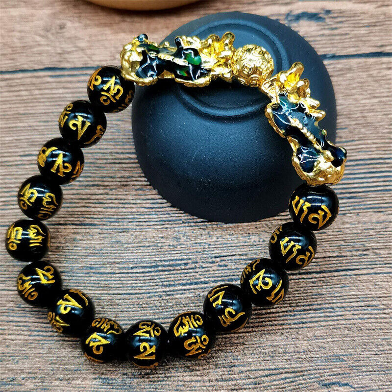 Black Obsidian Wealth Bracelet Color Changed Pi Xiu Bracelets Dragon Mantra