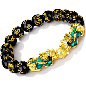 Black Obsidian Wealth Bracelet Color Changed Pi Xiu Bracelets Dragon Mantra