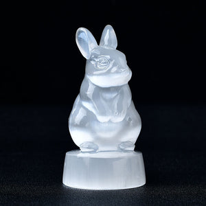 Selenite Rabbit Animal Hand Carved Sculpture Crystal Selenite Figurine Gift