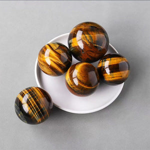 Natural Tiger Eye Healing Crystal Ball Gemstone Sphere with Wood Stand Sculpture