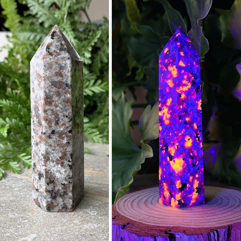 Amazing Yooperlite Crytsal Point Reiki Healing Meditation Chakra Decor UV Reactive Healing Tower Reiki Decor