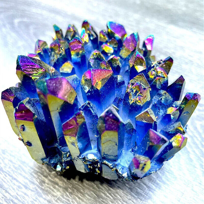 Titanium Rainbow Cluster Electroplatet Quartz Crystal Vug Reiki Healing Quartz