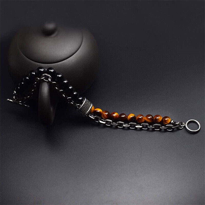 Stainless Steel Fashion Jewelry Natural Tiger Eye Obsidian Men'swomen's Bracelet