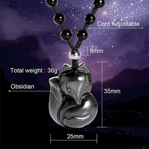 Black Obsidian Lucky Fox Necklace Natural Stone Healing Crystal Pendant