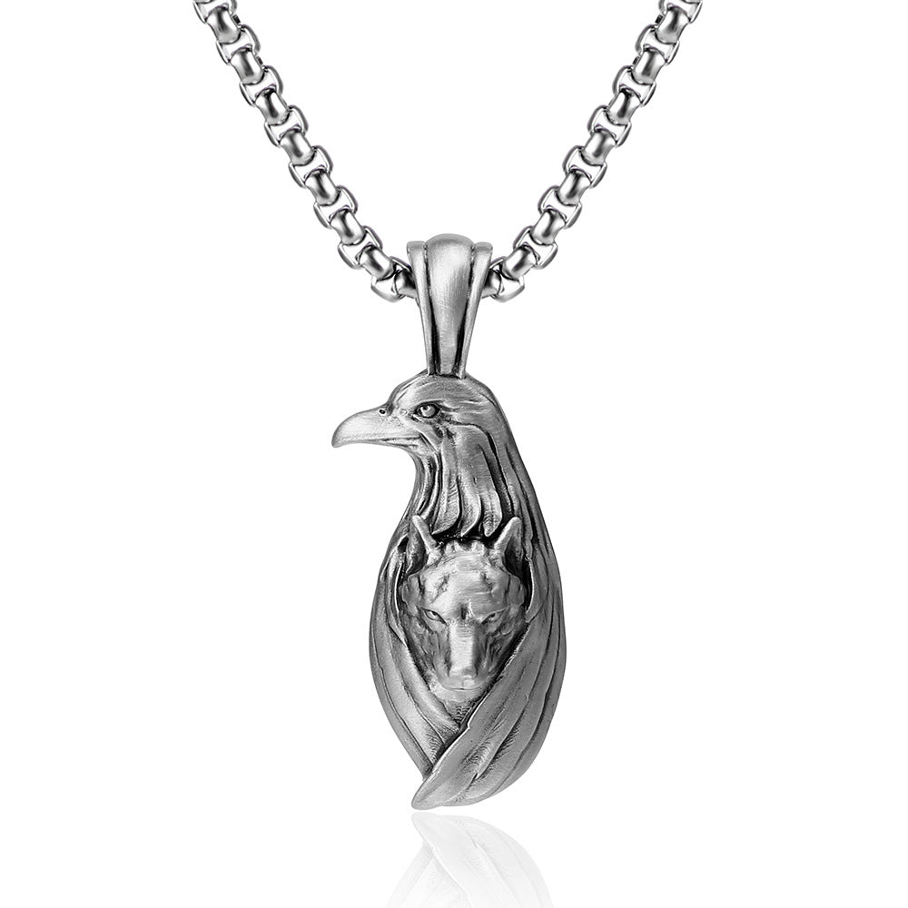 Eagle Wolf Head Pendant Men's Stainless Steel Necklace Hip-hop Animal Pendant Ship from US