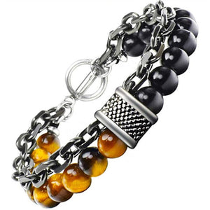 Stainless Steel Fashion Jewelry Natural Tiger Eye Obsidian Men'swomen's Bracelet