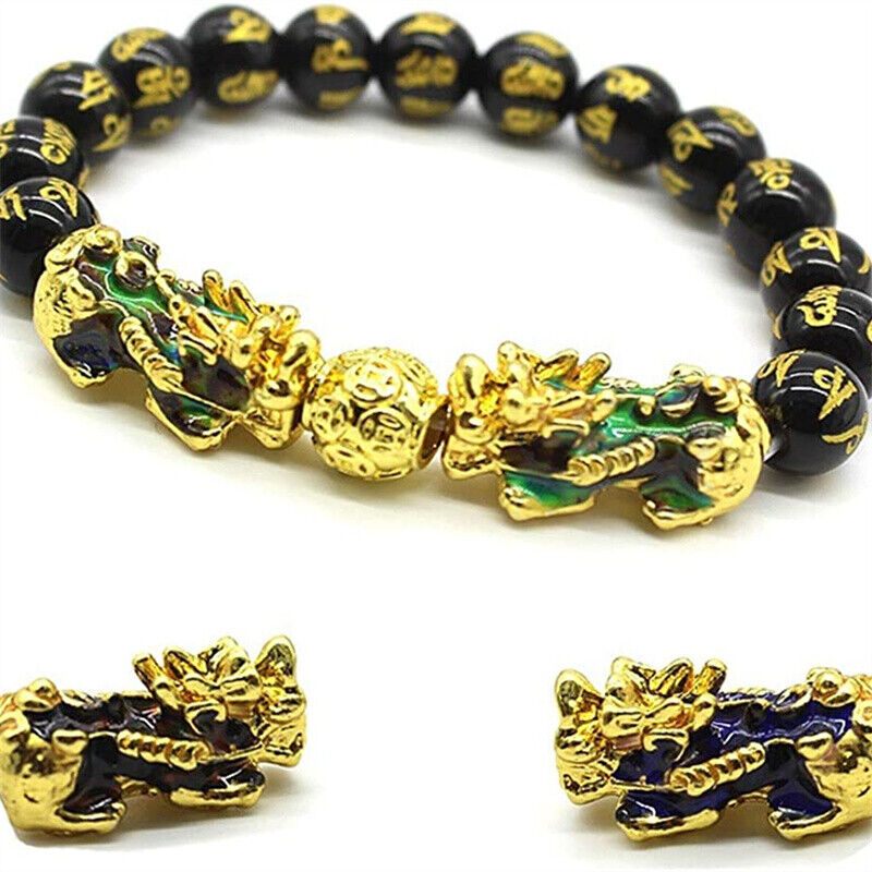 Black Obsidian Wealth Bracelet Color Changed Pi Xiu Bracelets Dragon Mantra