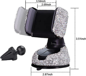 Bling Car Phone Holder, 360°Adjustable Crystal Auto Phone Mount Universal Rhinestone Car Stand Phone Holder Car Accessories for Windshield Dashboard and Air Outlet (White)