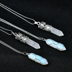 Opalite Dt Wire Wraping Necklace and Clear Quartz Pendulum Shaped Pendent Gift