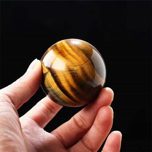 Natural Tiger Eye Healing Crystal Ball Gemstone Sphere with Wood Stand Sculpture