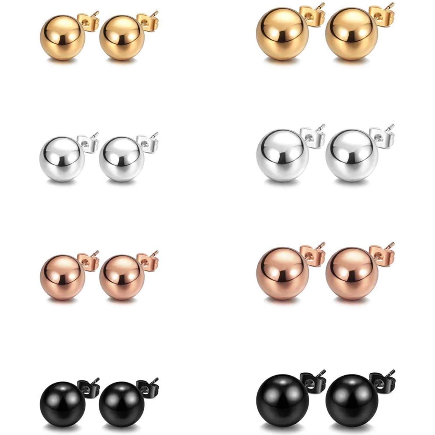 Ball Earrings 316L Surgical Steel Earrings Round Ball Stud Earrings Set