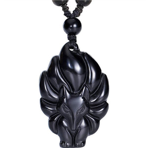 Black Obsidian Lucky Fox Necklace Natural Stone Healing Crystal Pendant