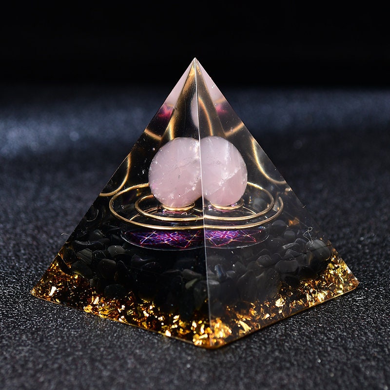 2.36‘’ Pink Orgone Pyramid Wind-Up Rose Quartz Sphere Gift Quartz Healing Meditation Crystal Hand Made Home Decoration Collection