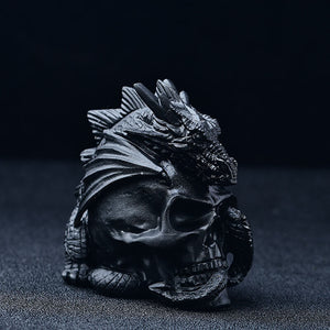 3.85Inch Obsidian Skull with Dragon Figurine Stunning Crystal Sculpture Gift