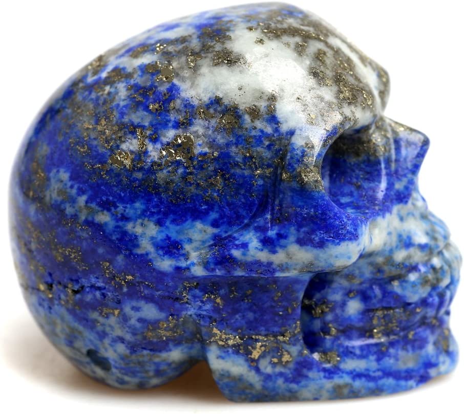 2inch Healing Skull Crystal Quartz Carved Gemstone Collectible Figurine Stone (Blue)